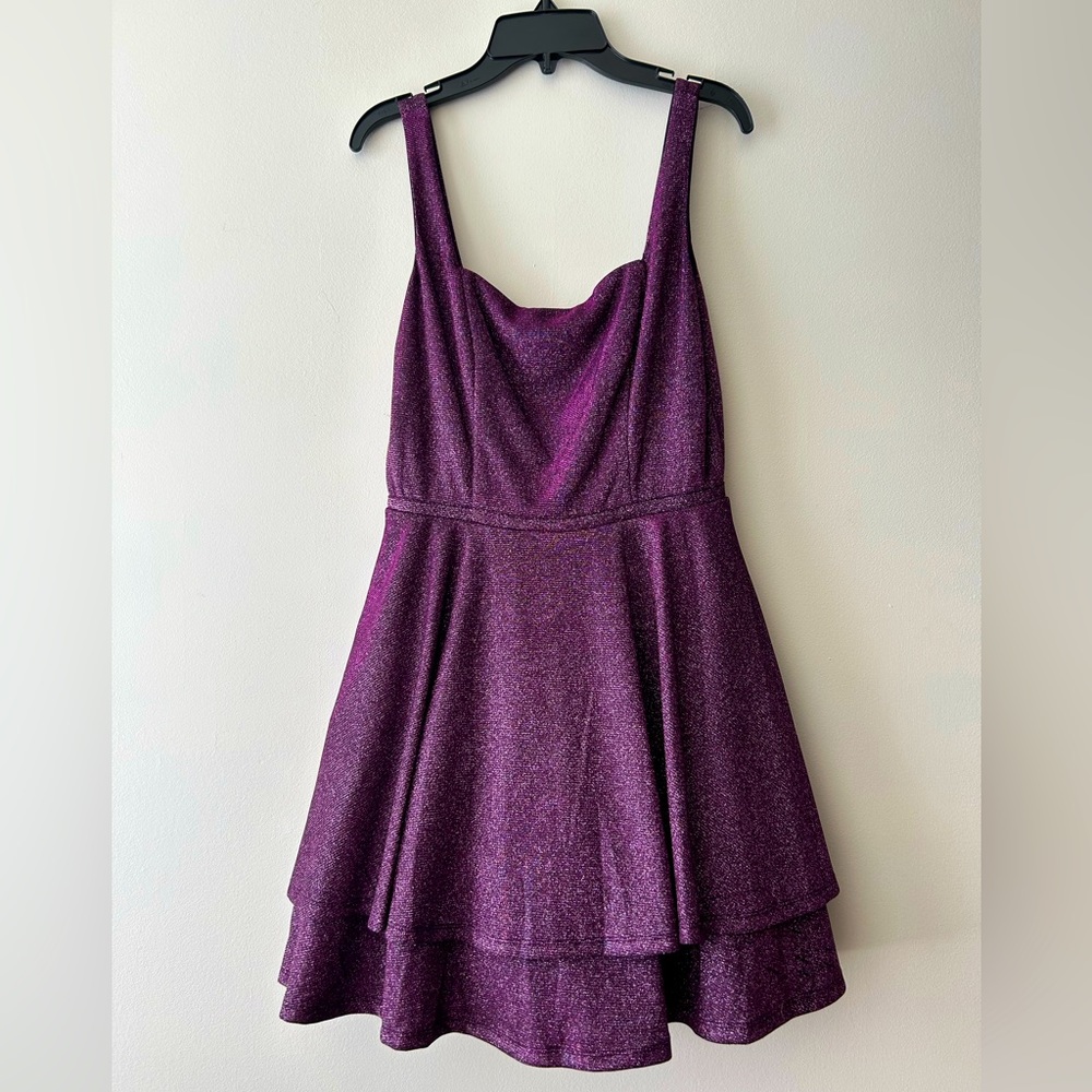 Square Neck Double Hem Fit-And-Flare Glitter Dress